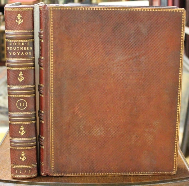 Item #B3280 A Voyage Towards the South Pole, and Round the World Performed in His Majesty’s Ship the Resolution and Adventure in the Years 1772, 1773, 1774, and 1775. Written by James Cook, Commander of the Resolution. In which is included, Captain Furneaux’s Narrative of his Proceedings in the Adventure during the Separation of the Ships. In Two Volumes. / Illustrated with Maps and Charts, and a Variety of Portraits of Persons and Views of Places, drawn during the Voyage by Mr. Hodges, and engraved by the most eminent Masters. James Cook, Furneaux.