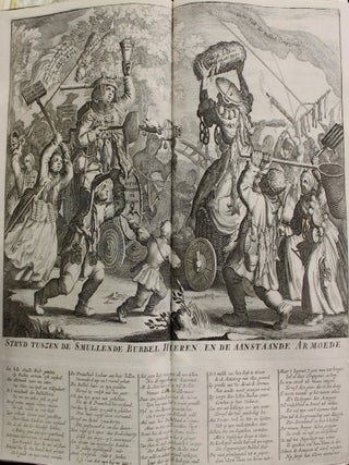 Het Groote Tafereel der Dwaasheid, Vertoonende de opkomft, voortgang en ondergang der Actie, Bubbel en Windnegotie, in Vrankryk, Engeland, en de Nederlanden, gepleegt in den Jaare MDCCXX. Zynde een Verzameling van alle de Conditien en Projecten Van de opgeregte Compagnien van Assurantie, Navigatie, Commercie, &c. in Nederland, zo wel die in gebruik zyn gebragt, als die doorde H. Staten van cenige Provintien zyn verworpen: als meede Konst-Plaaten, Comedien en Gedigten, Door verscheide Liefhebbers uytgegeven, tot beschimpinge dezer verfoeijelyke en bedrieglyke Handel, waar door in dit Jaar, verscheide Familien en Persoonen van Hooge en Lage stand zyn geruineerd, en in haar middelen verdorven, en de opregte Negotie gestremt, zo Vrankryk, Engeland als Nederland.