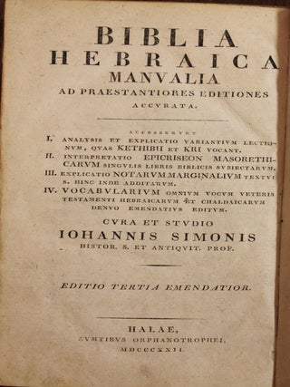 Biblia Hebraica Manvalia Ad Praestantiores Editiones Accvrata