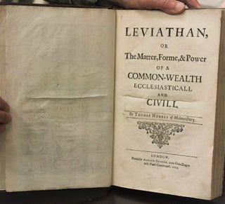 LEVIATHAN, // OR // THE MATTER, FORME, & POWER // OF A // COMMON-WEALTH// ECCLESIASTICALL // AND // CIVILL. // By THOMAS HOBBES of Malmesbury. // [Printer’s device with bear and foliage] // LONDON, // Printed for ANDREW CKOOKE, at the Green Dragon // in St. Pauls Church-yard, 1651.