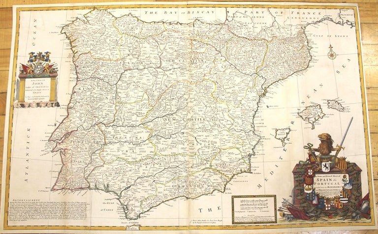 Item #M10152 A New and Exact Map of Spain & Portugal Divided into its Kingdoms and Principalities & c., with ye Principal Roads and considerable Improvements, the whole rectifyd according to ye. Newest Observations. Hermann Moll.