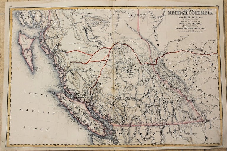 Item #M1030 Map of British Columbia compiled from the Map of the Province recently prepared under the direction of the Hon. J. W. Trutch, Lieut. Gov. Of the Province with additions from the Maps of the Post Office Department. Trutch.