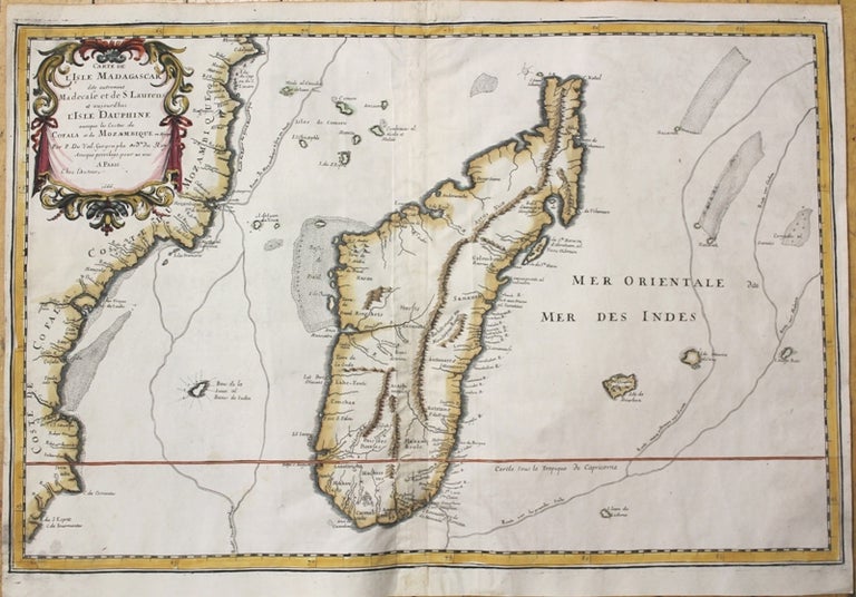 Item #M10410 Carte De L'Isle Madagascar dite autrement Madecase et de S.Laurens et aujourdhui L'Isle Dauphine auecque les Costes de Cofala et du Mozambique en Afrique. Pierre Du Val.
