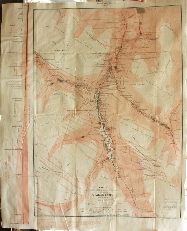 Item #M10547 Map of Placer Mines & Quartz Locations in the Vicinity of Williams Creek Cariboo District B.C. Alfred R. C. Selwyn, Amos Bowman, James McEvoy.
