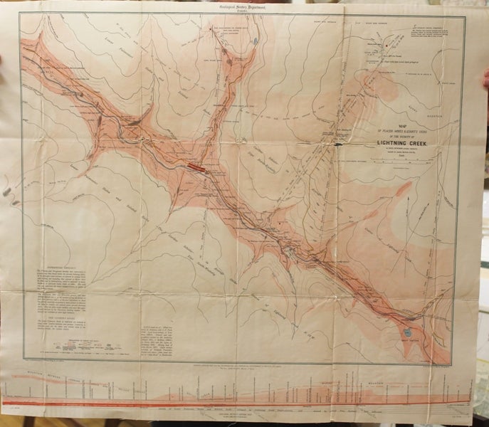 Item #M10630 Map of Placer Mines & Quartz Veins in the Vicinity of Lightning Creek. Amos Bowman, James McEvoy.