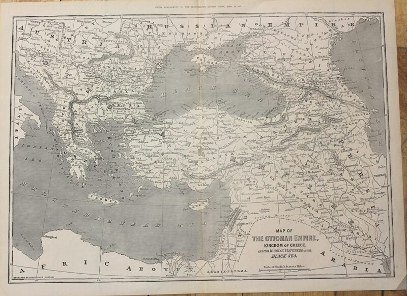 Map of the Ottoman Empire, Kingdom of Greece, and the Russian