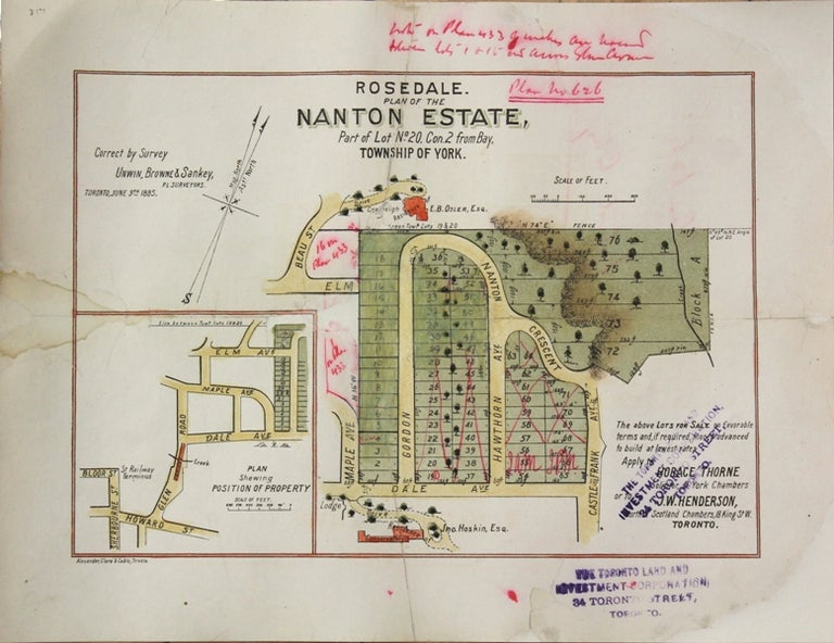 Item #M10692 Rosedale. Plan of the Nanton Estate, Part of Lot No.20. Con.2 from Bay. Township of York. Browne Unwin, Sankey.