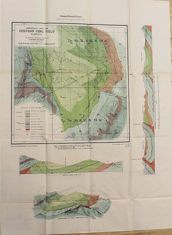 Item #M10771 Geological Map of Costigan Coal Field Alberta. D B. Dowling, Robert Bell, Paul Frereault.