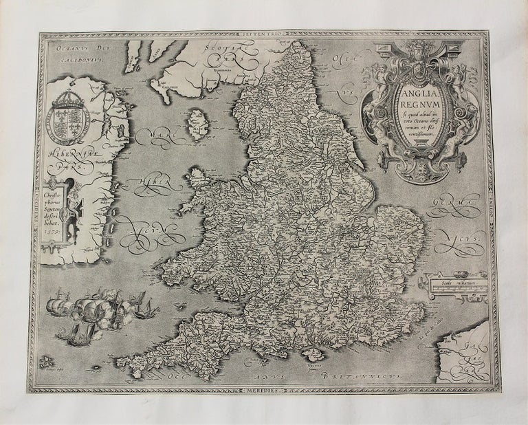 Item #M10773 Anglia, Regnum si quod aliud in toto Oceano ditissimum et florentissimum. Christopher Saxton, Abraham Ortelius.