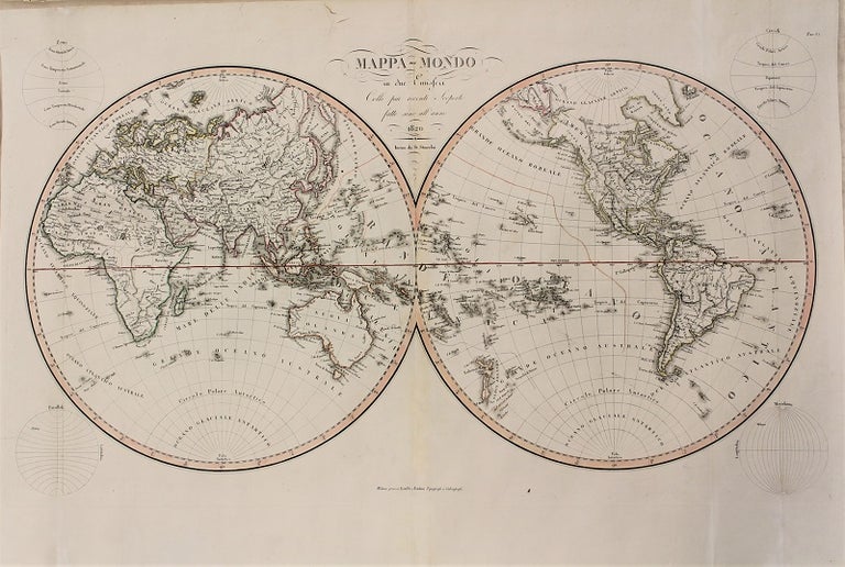 Item #M10854 Mappa-Mondo in Due Emisferi Colle Piu Recenti Scoperte Fatte Sino All'Anno 1820. Francesco Marmocchi, G. Bonatti.
