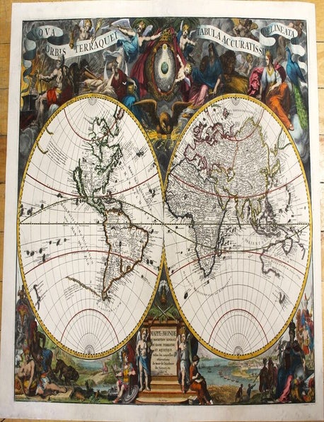 Item #M11284 Mappe-Monde ou Description Generale du Globe Terrestre et Aquatique. / Nova Orbis Terraquei Tabula Accuratissime Delineata. Pierre Vander Aa.