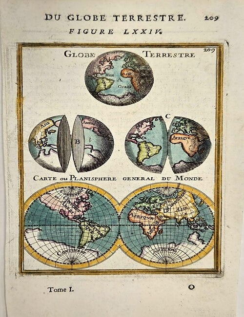 Item #M11368 Du Globe Terrestre.Carte ou Planisphere General du Monde. Allain Manesson Mallet.