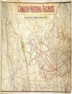 Item #M11402 Canadian National Railways Lines Port Arthur, Fort William, Armstrong and West. Railroad Map.