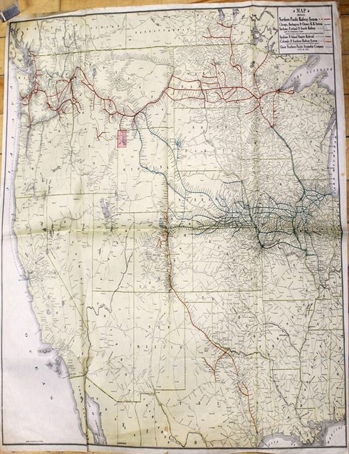 Item #M11413 Map Showing Northern Pacific Railway System Chicago, Burlington & Quincy R.R.SystemSpokane, Portland & Seattle Railway and its Subsidiary Lines. Railroad Map.