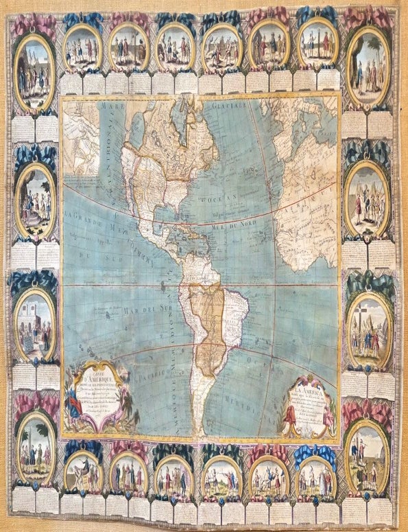 Item #M11438 Carte D'Amerique Divisee en ses Principaux Pays Dressee sur les Memoires les plus recents, et sur differents Voyages..../ La America Dividida segun lo dilatado de sus principales partes cuyos puntos principales estan delineados sobre las ultimas observationes. Jean-Baptiste-Louis Clouet.