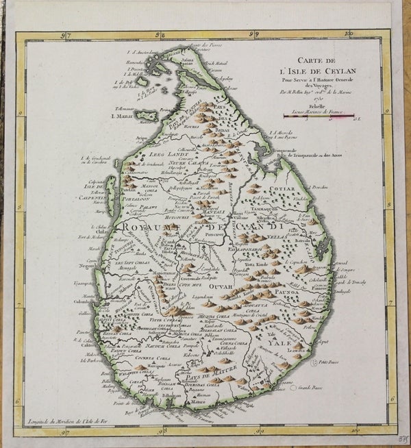 Item #M117 Carte de l'isle de Ceylan pour servir a l'Histoire Generale des Voyages. Jacques Nicolas Bellin.