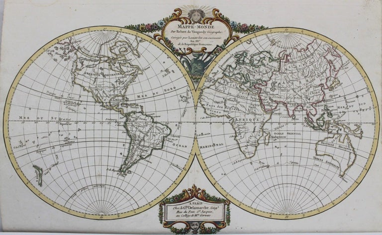 Item #M1272 Mappe-Monde par Robert de Vaugondy Geographe, corrigee par Lamarche son successeur. Robert de Vaugondy, Charles Francois, Didier - Delamarche.