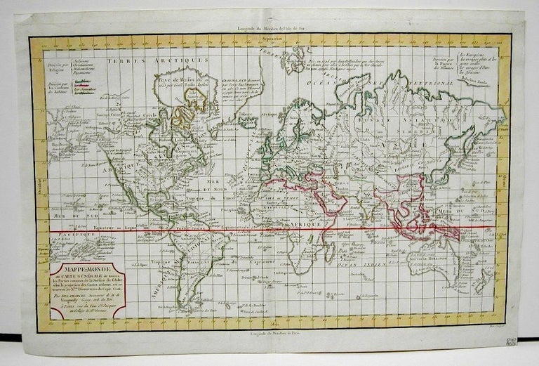 Item #M1390 Mappe-Monde ou Carte Generale de toutes les Parties connues de la Surface du Globe, selon la projection des Cartes reduites ou se trouvent les N.lles decouvertes du Capit. Cook. Charles Francois Delamarche.