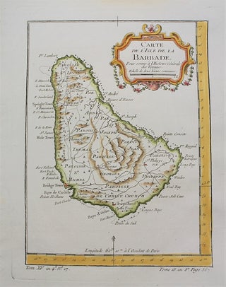 Item #M1500 Carte de l'Isle de la Barbade, Pour servir a l'Histoire Generale des Voyages. Jacques...