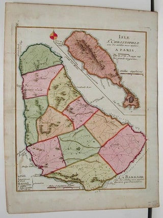 Item #M1554 La Barbade une des antilles aux anglois divisee par Paroisses. / Isle St. Christophle...