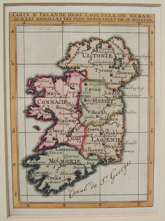 Item #M1832 Carte d'Irelande dans laqu'elle on remarque les Batailles les plus Memorables de ce Royaume. Henri Abraham Chatelain.