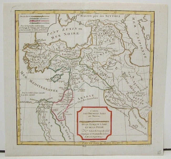 Item #M1947 Carte des Premiers Ages du Monde. Geographie Ecclesiastique de la Turquie d'Asie et de la Perse. Robert de - Delamarche Vaugondy, Charles Francois.