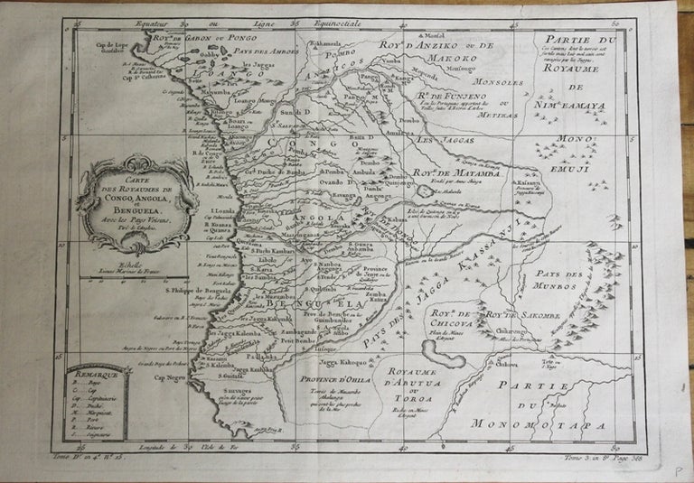 Item #M2121 Carte des Royaumes de Congo Angola et Benguela Avec les Pays Voisins Tire de l'Anglois. Jacques Nicolas Bellin.