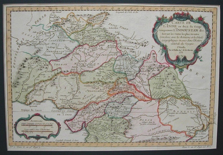 Item #M2139 Carte de L'Inde en deca du Gange comprenant L'Indoustan &c. Jacques Nicolas Bellin.