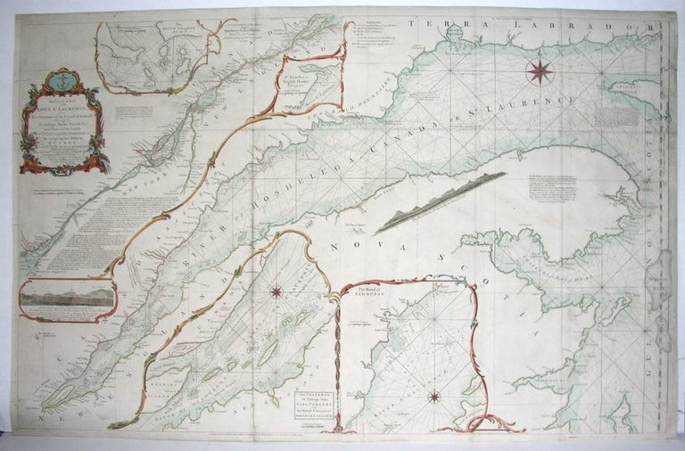 Item #M2863 An Exact Chart of the River St Laurence, from Fort Frontenac to the Island of Anticosti shewing the Soundings, Rocks, Shoals &c with Views of the Lands and all necessary Instructons for navigating that River to Quebec. Thomas Jefferys.