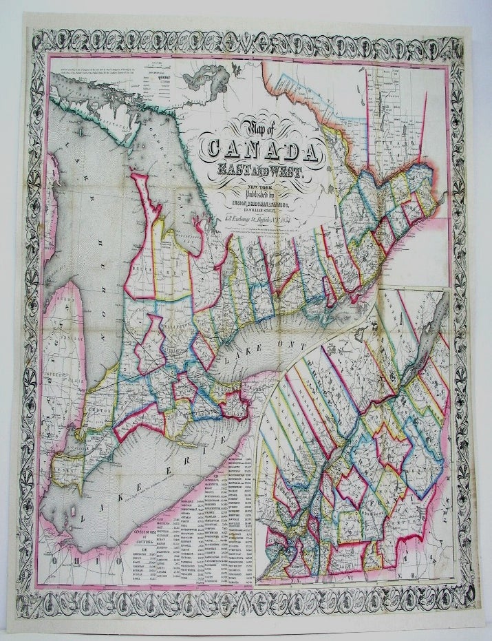 Item #M3973 Map of Canada East and West. Map of Ontario.