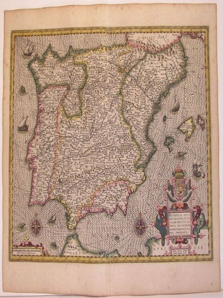 Item #M4767 Hispaniae Nova Descriptio, de integro multis inlocis…. Hondius, Mercator