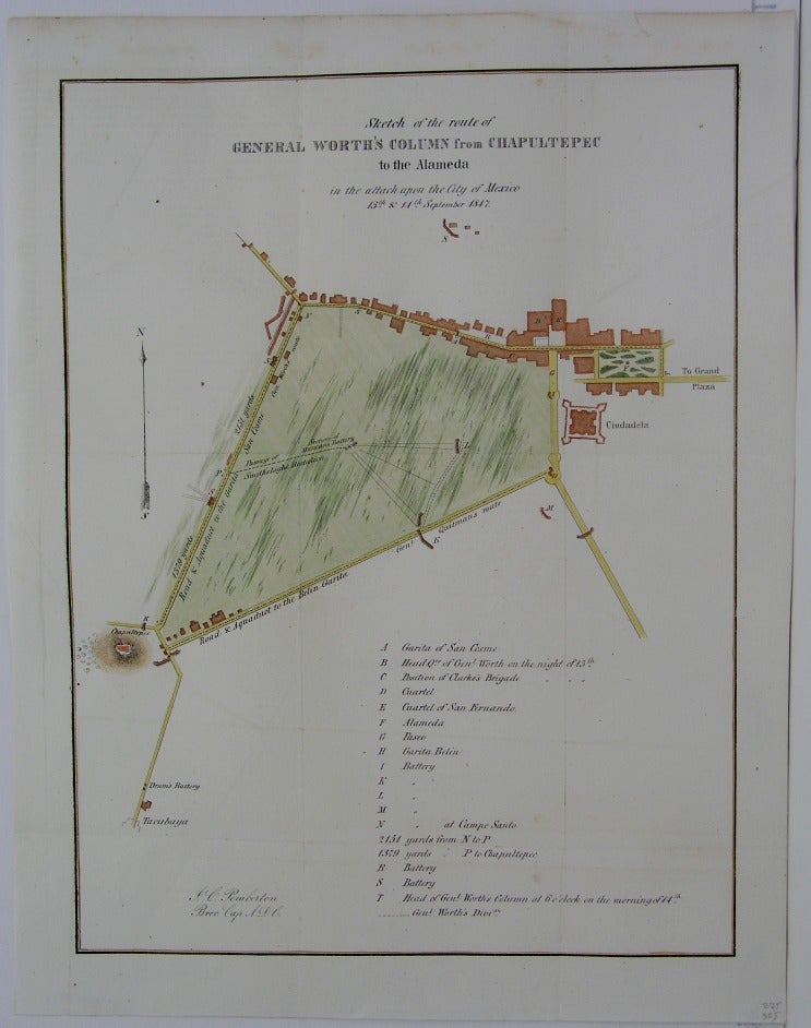 Item #M4782 Sketch of the route General Worth's Column from Chapultepec to the Alameda in the attack upon the City of Mexico 13th and 14th Sepetmber 1847. J L. Pemberton.