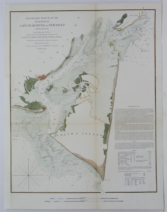 Item #M5076 Preliminary Sketch of the Entrances to Cape Fear River and New Inlet North Carolina. A D. Bache, C P. Bolles.