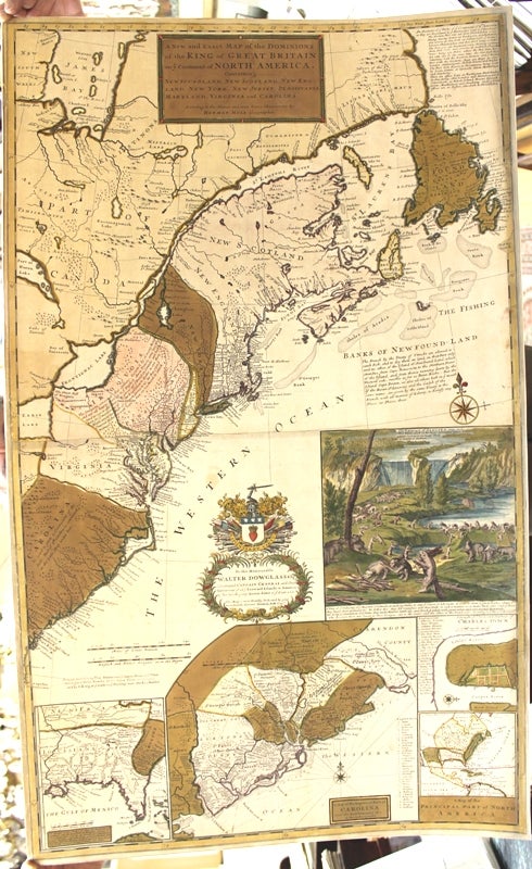 Item #M5998 A New and Exact Map of the Dominions of the King of Great Britain on y.e Continent of North America. Containing Newfoundland, New Scotland, New England, New York, New Jersey, Pensilvania, Maryland, Virginia, and Carolina. H. Moll.