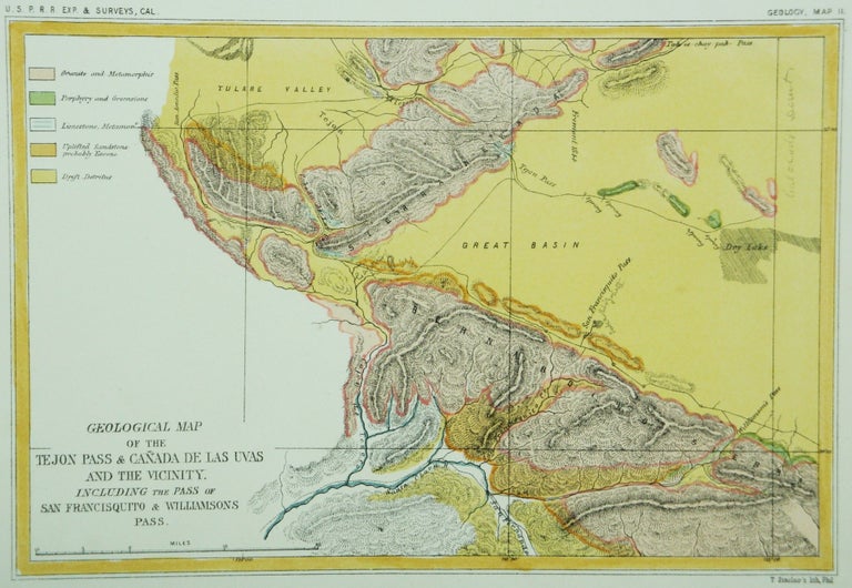 Item #M6993 Geological Map of the Tejon Pass & Canada de las Uvas and the Vicinity. Including the Pass of San Francisquito & Williamson's Pass. William P. Blake.