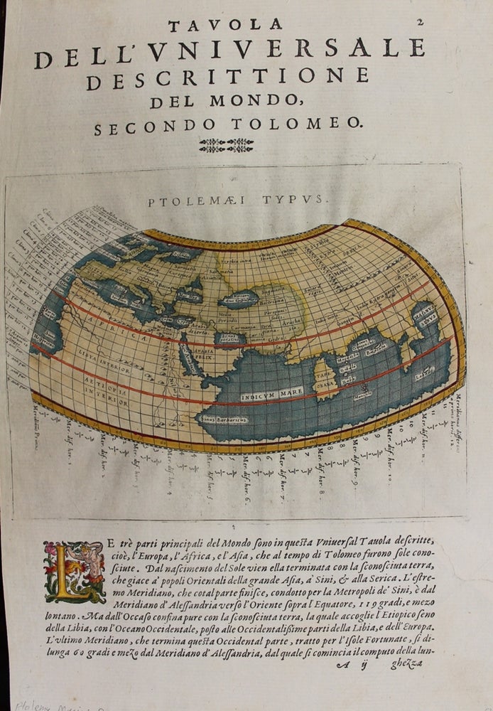 Item #M7336 Tavola Dell' Universale descrittione del mondo, secondo tolomeo. Ptolemy, Giovanni Magini, Girolamo Porro.