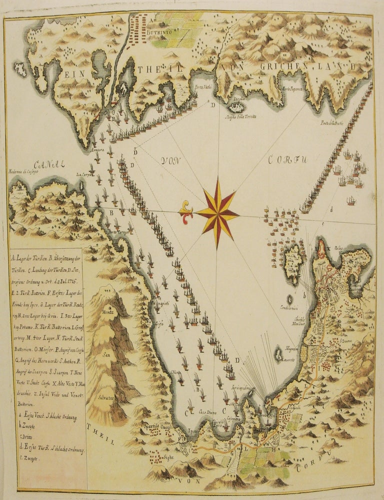 Item #M7344 Canal von Corfu [Corfu Sea Battle]. Matthaus Seutter.