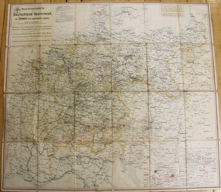 Item #M8593 Hauptstrassenkarte von Deutschland, Oesterreich, der Schweiz und angrenzenden Landern. Ludwig Ravenstein.