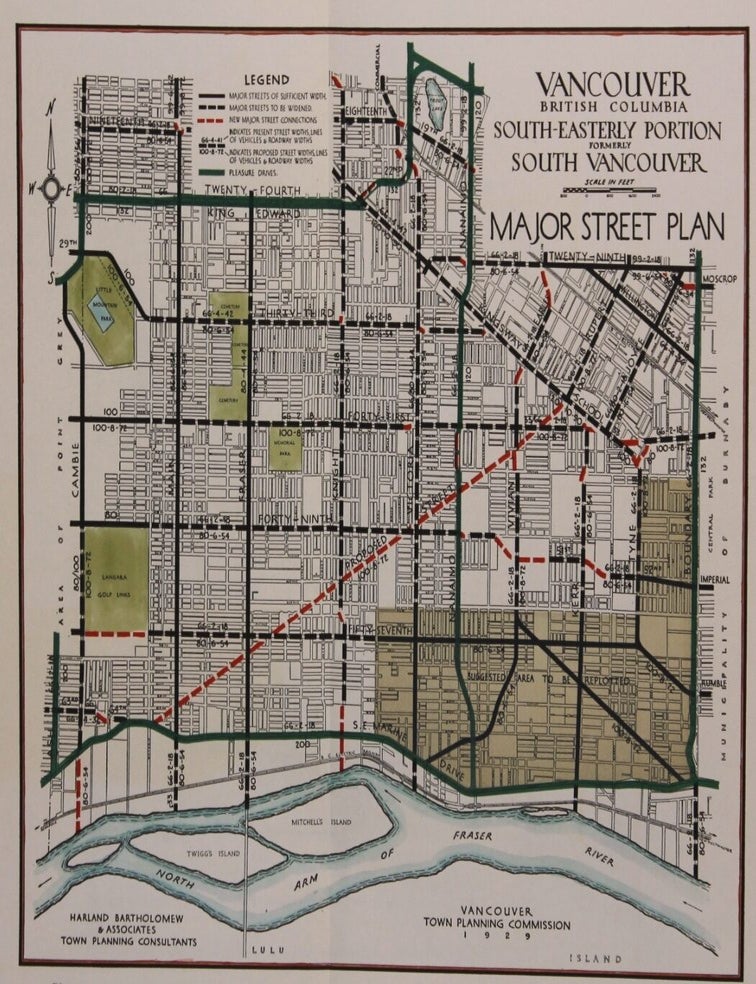 Item #M8741 Vancouver British Columbia South-Easterly Portion Formerly South Vancouver Major Street Plan. Harland Bartholomew, Associates.