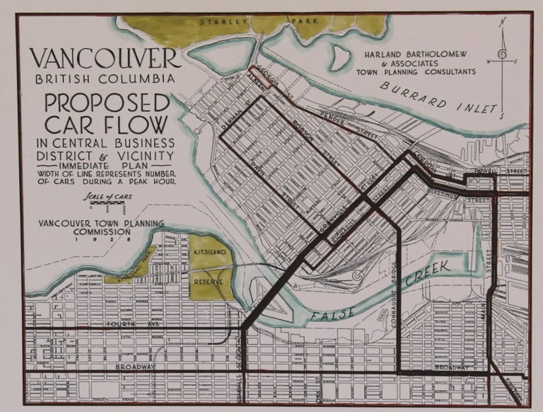 Item #M8745 Vancouver British Columbia Proposed Car Flow in Central Business District and Vicinity. Harland Bartholomew, Associates.