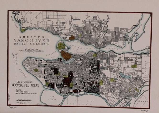 Item #M8756 Greater Vancouver British Columbia Plan Shewing Undeveloped Areas. Harland Bartholomew, Associates.