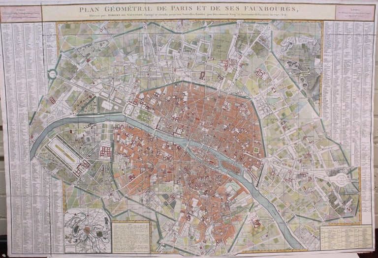 Item #M8765 Plan Geometral de Paris et de ses Fauxbourgs, Dresse par Robert de Vaugondy. Corrige et etendu jusqu aux nouvelles limites, par Delamarche Georg et Successeur de Vaugondy An 1797. Robert de Vaugondy.