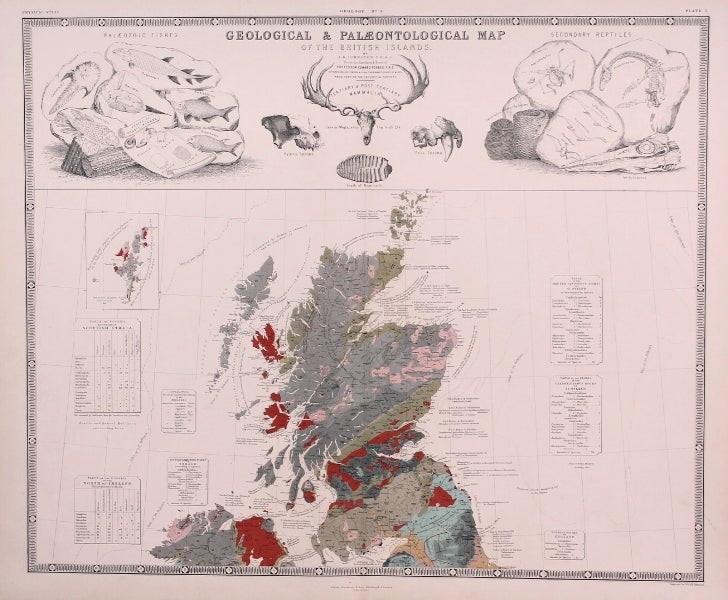 Item #M8906 Geological & Palaeontological Map of the British Islands. W., A K. Johnson.