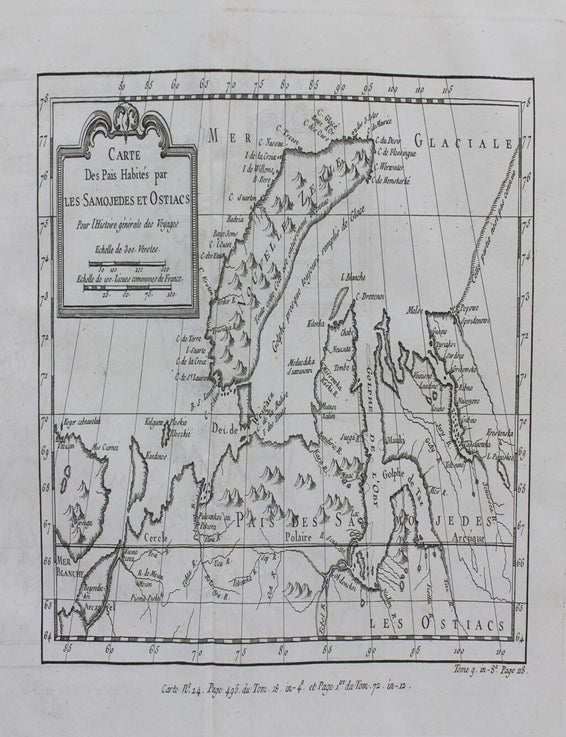 Item #M9336 Carte des Pais Habites par les Samojedes et Ostiacs. Jacques Nicolas Bellin.