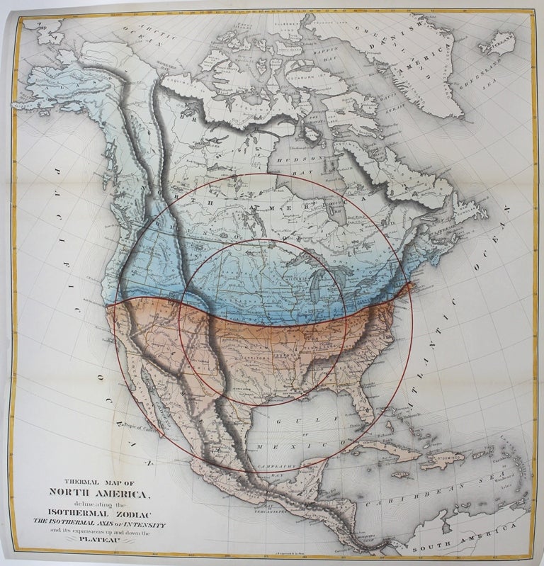 Item #M9401 Thermal Map of North America, delineating the Isothermal Zodiac, the Isothermal Azid of Intensity, and its expansions up and down the Plateau. William Gilpin.