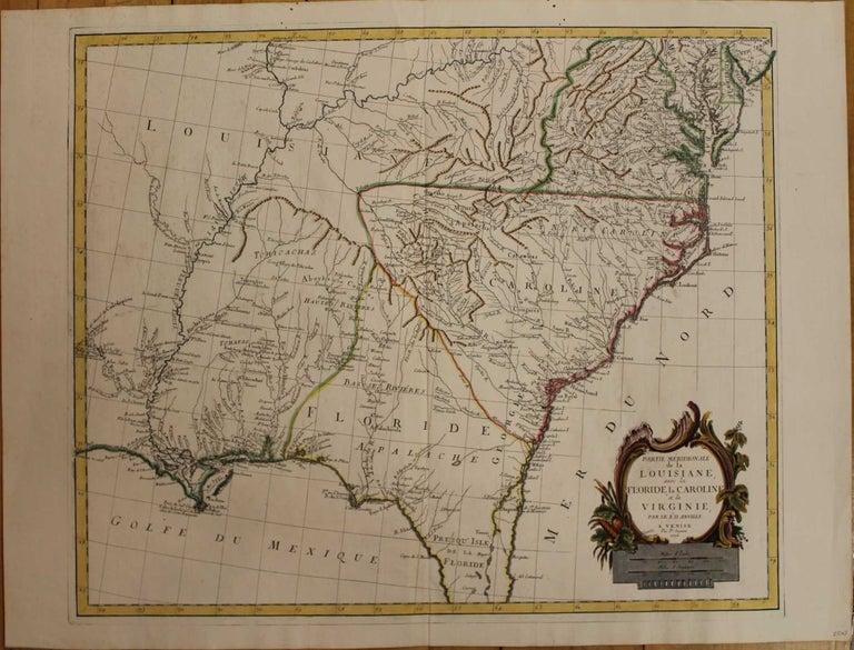 Item #M943 Partie Meridionale de la Louisiane avec la Floride, la Caroline, et la Virginie. Jean Baptiste Bourguignon D'Anville, P. Santini.