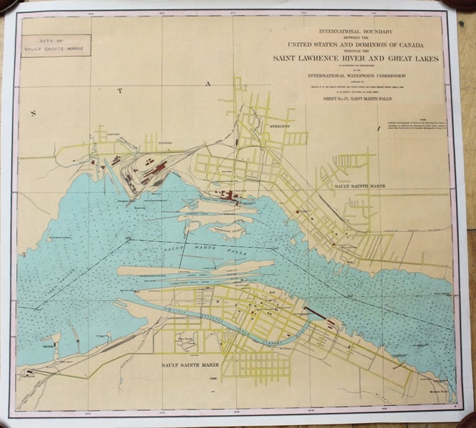 Item #M9532 International Boundary between the United States and Dominion of Canada through the Saint Lawrence River and Great Lakes (Sheet No. 25 Saint Marys Falls) (City of Sault Sainte Marie). International Waterways Commission.