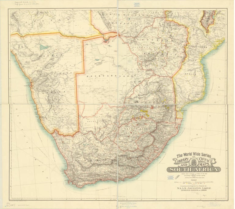 Item #M9620 The World Wide Series of Library and Office Maps. South Africa. W., A K. Johnston.