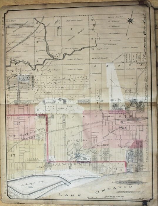 Item #M9746 City of Toronto Plate 50 [Logan Ave., Eglinton Ave.,York & Scarborough Town Line, Woodbine Park]. Charles E. Goad.