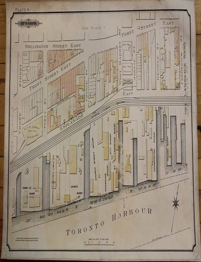 Item #M9759 City of Toronto Plate 4 [Yonge St., Wellington St.East, Frederick St., Toronto Harbour]. Charles E. Goad.